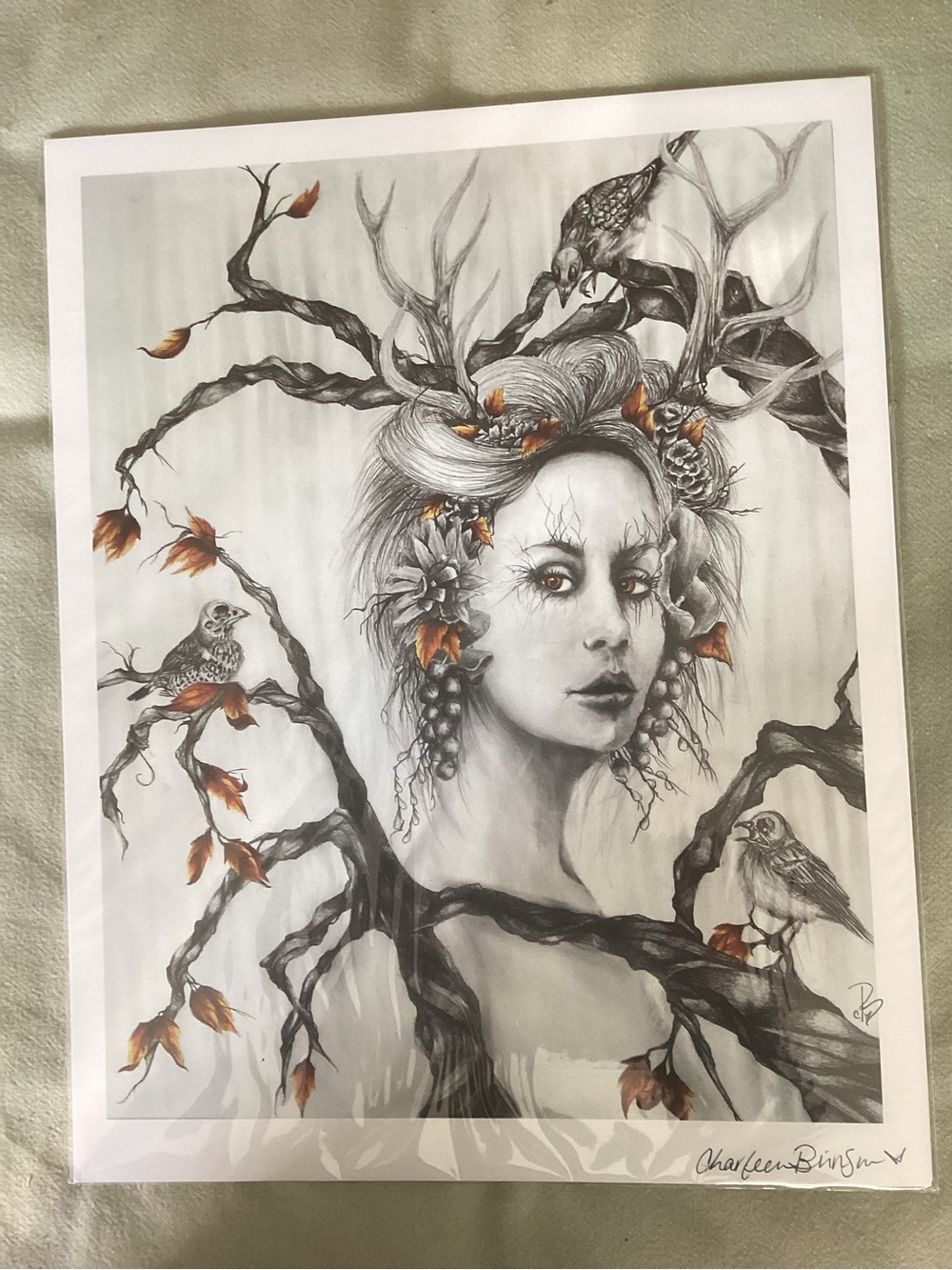 Artisan Print Surrealistic Portrait of a Woman in Gray and Rust